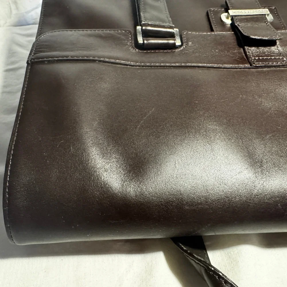 Cutter & Buck Mens Brown‎ Leather Canvas Briefcase Messenger Bag Business Laptop